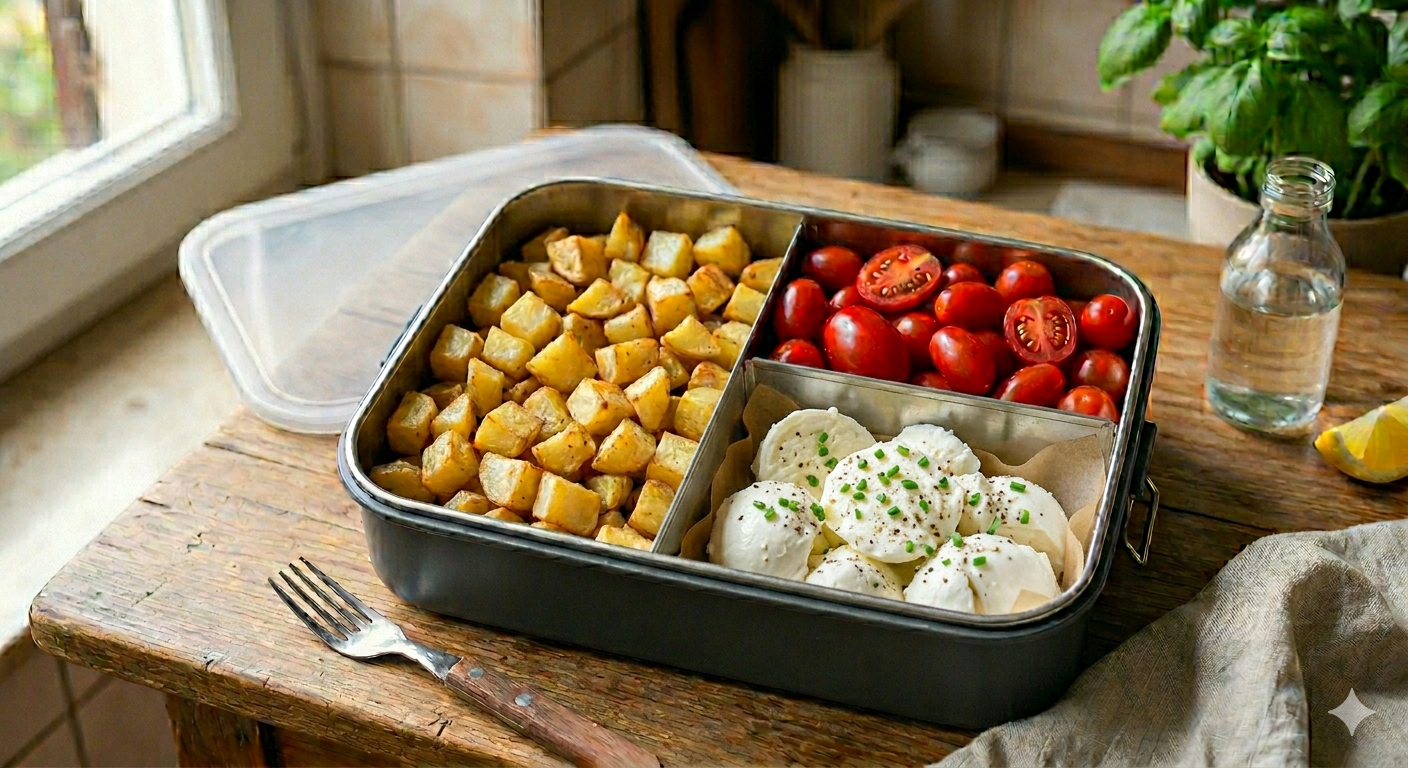 Patate al forno, verdure del giorno e mozzarella