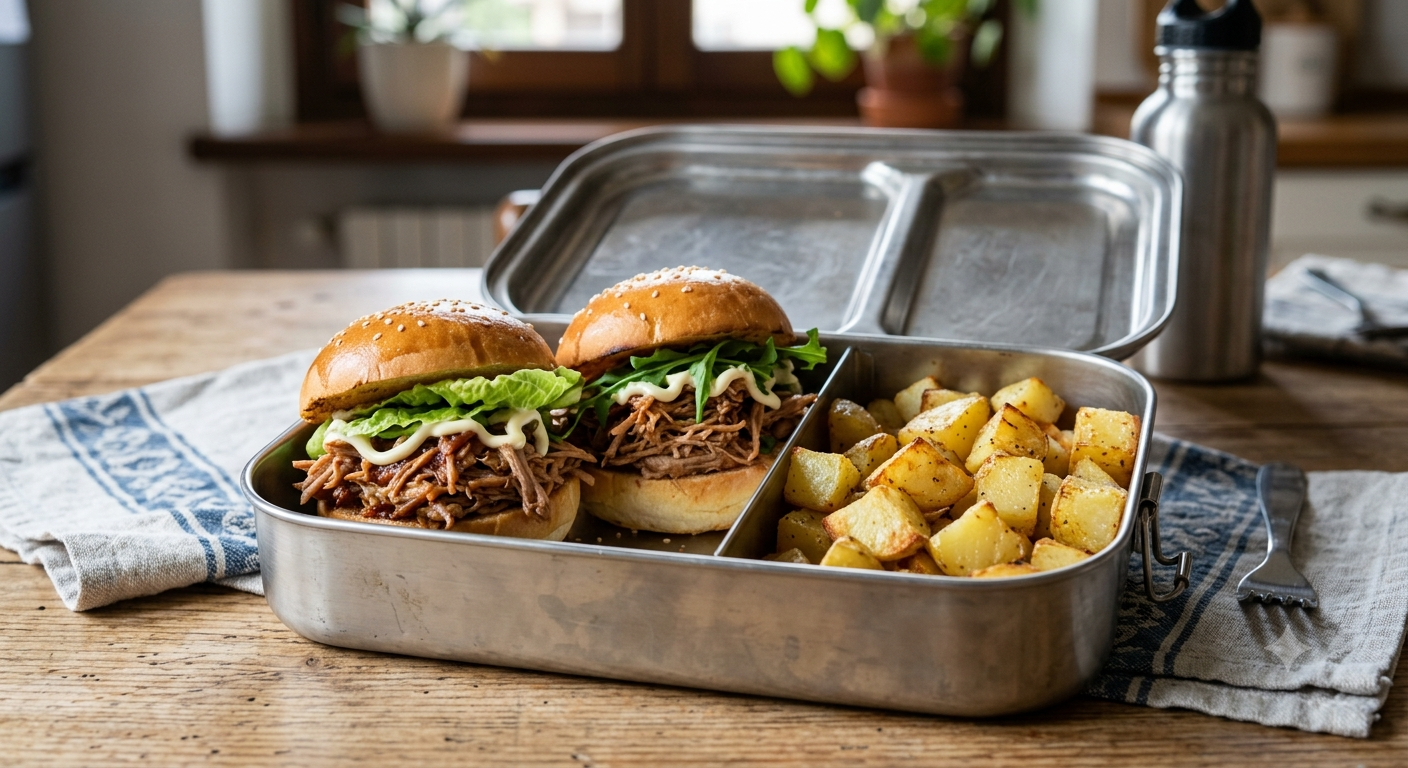 Mini paninetti pulled pork insalata e mayo con patate al forno