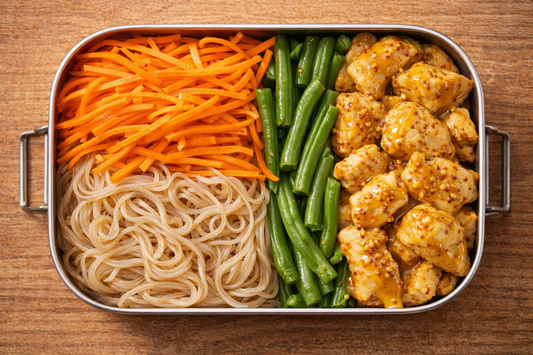 Spaghetti mung, fagiolini, pollo honey mustard
