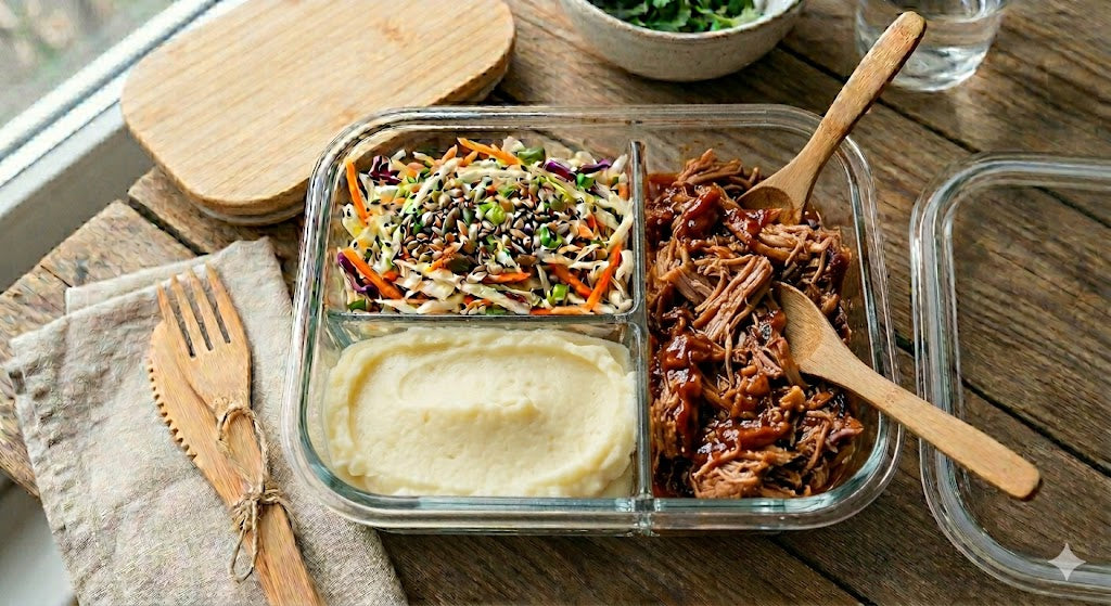 Purè di patate, verdure del giorno e pulled pork