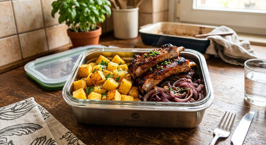 Polenta al forno, verdure del giorno e ribs di maiale
