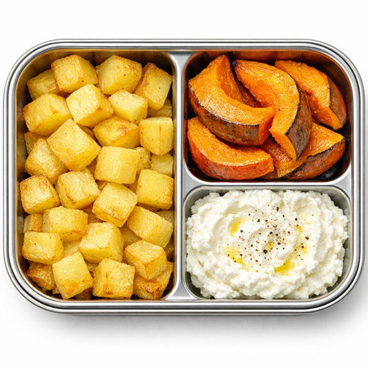Patate, verdure del giorno e ricotta mantecata