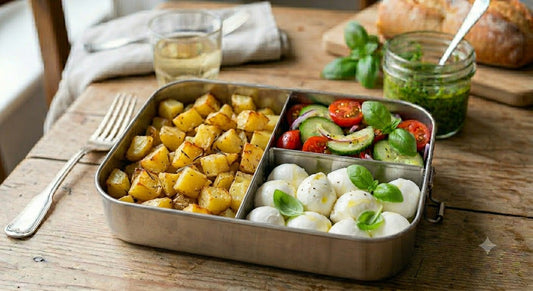 Patate al forno, insalata di cavolo e mozzarella