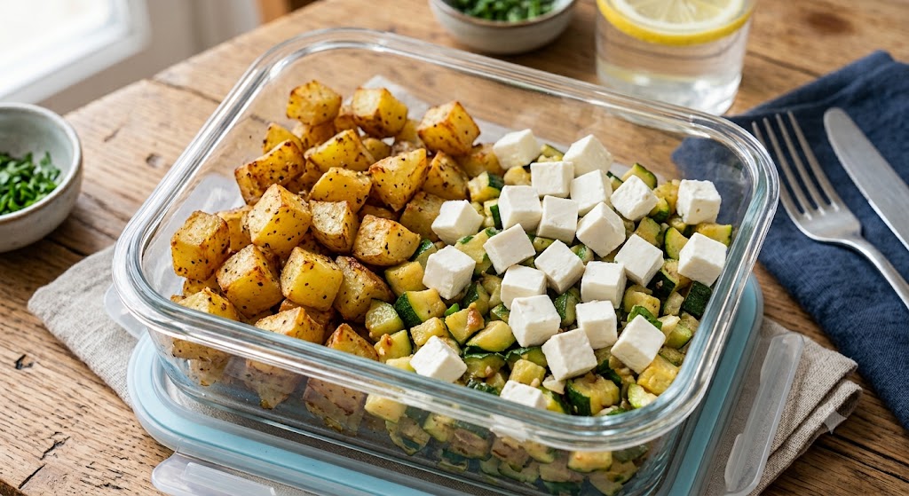 Patate, verdure del giorno e feta