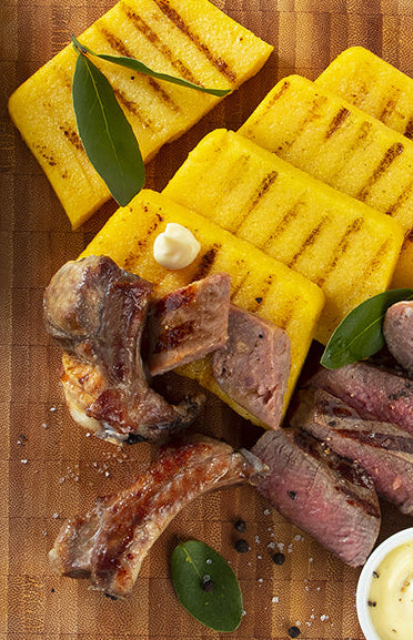 Polenta, verdure del giorno e tagliata di manzo