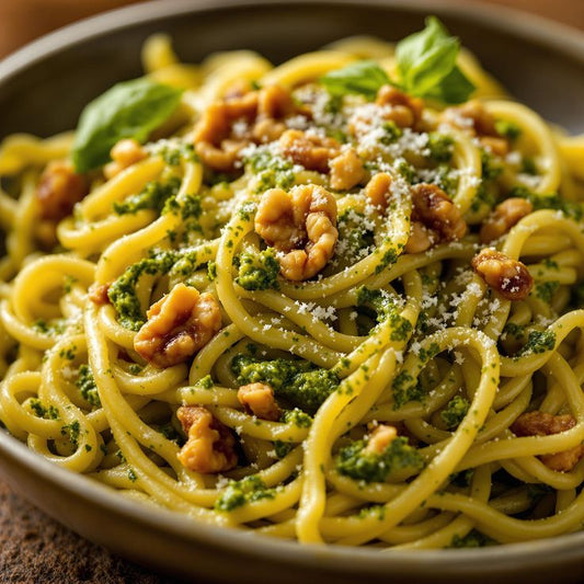 Pasta con pesto e noci