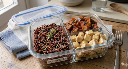 Mix di riso venere ed ermes al rosmarino, verdure del giorno e pollo honey mustard.