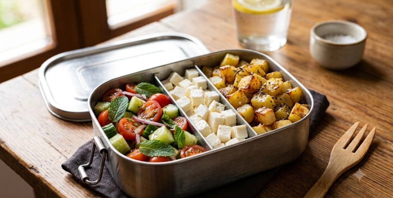 Patate, verdure del giorno e feta