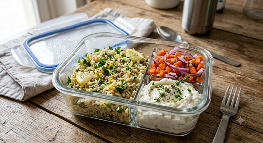 Orzo aromatizzato, verdure del giorno e ricotta mantecata