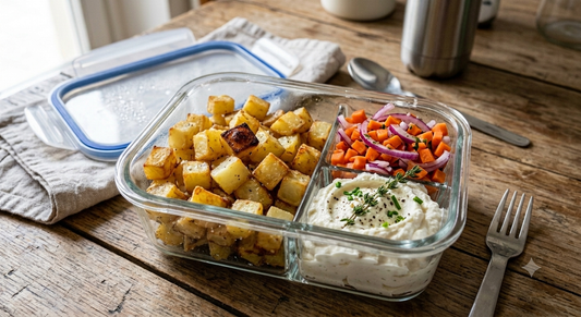 Patate al forno, verdure del giorno e ricotta mantecata