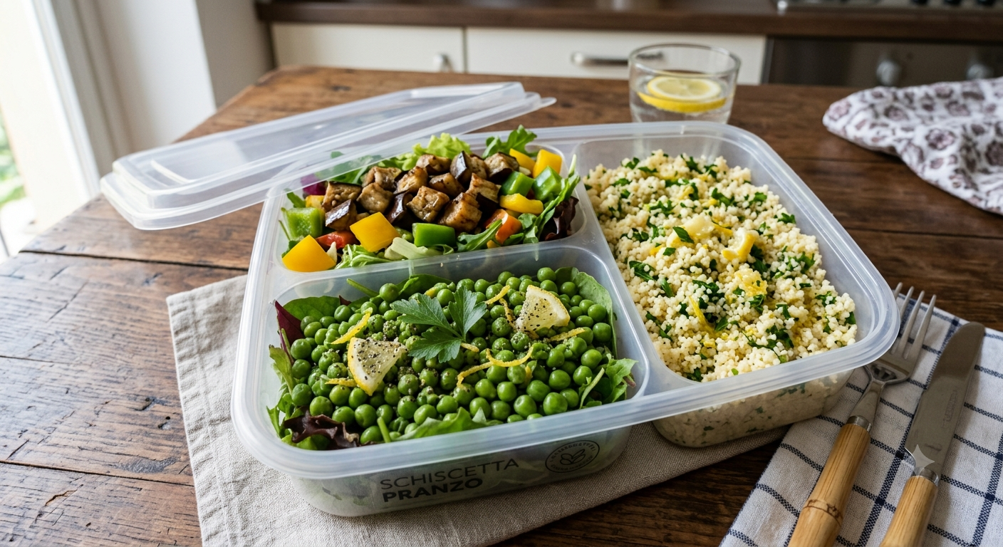 Cous cous prezzemolo e limone, verdure del giorno e piselli
