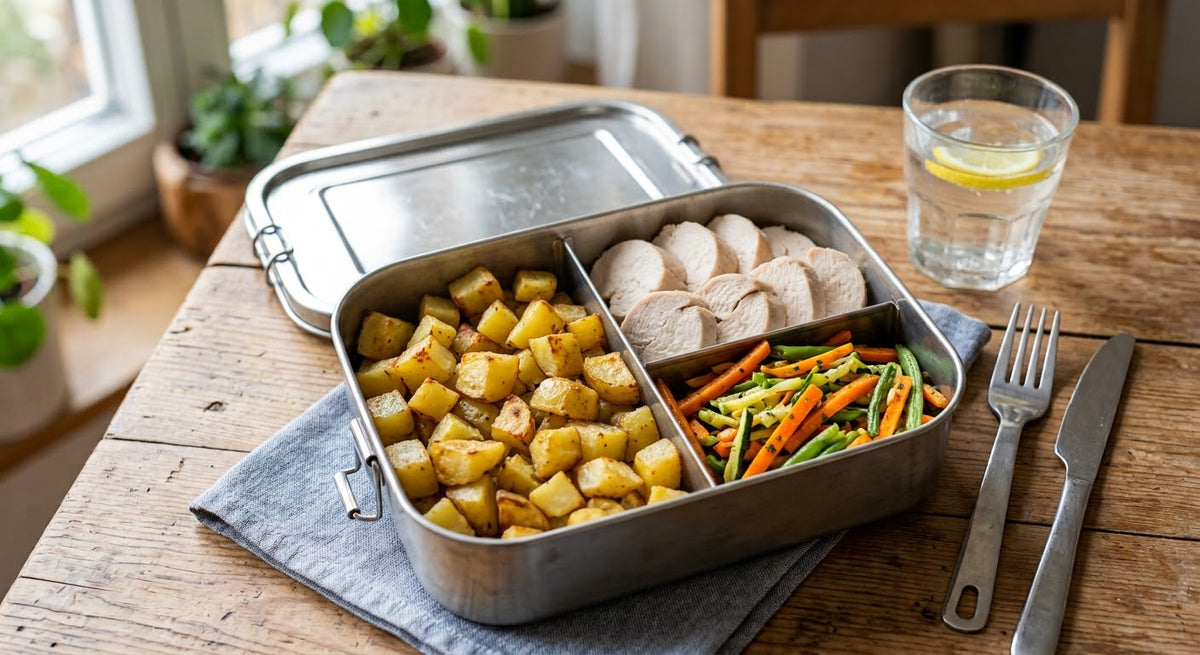 Schiscetta con patate, julienne e il nostro pollo cotto a bassa temperatura