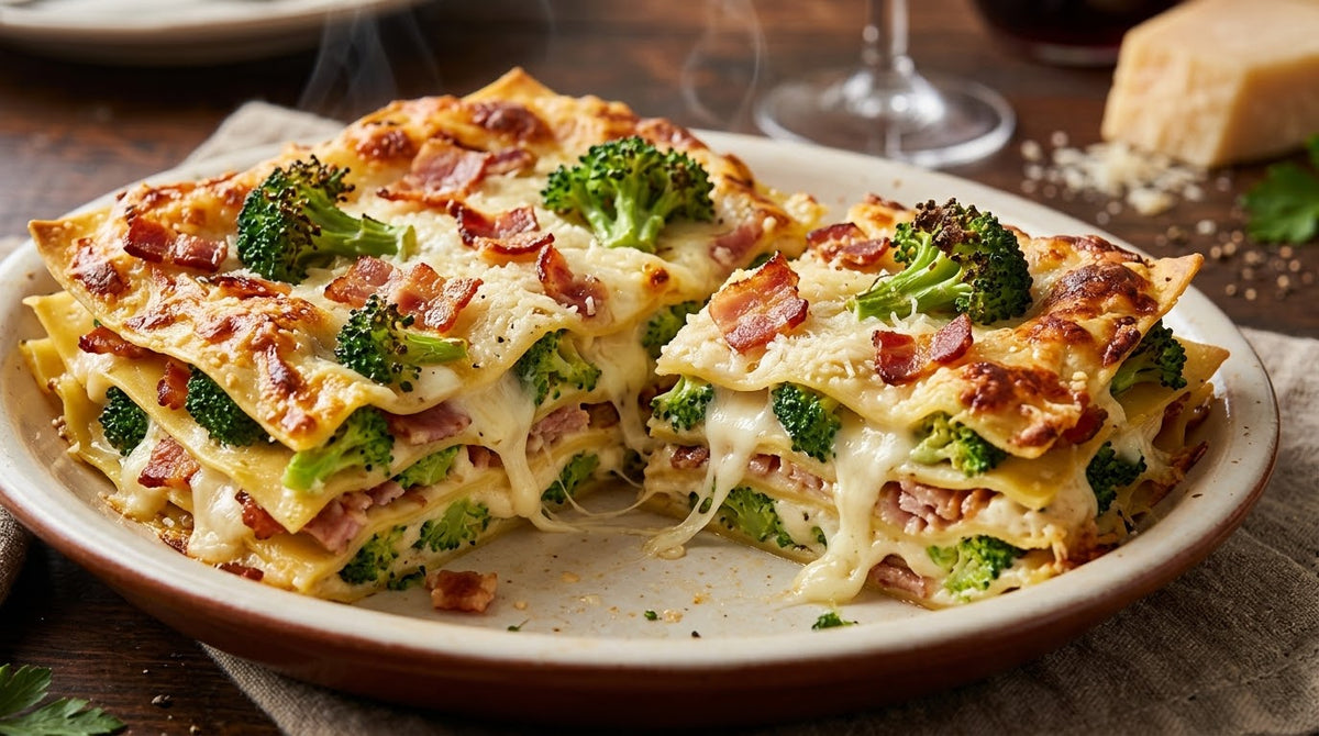 Lasagna bacon broccolo mozzarella e grana