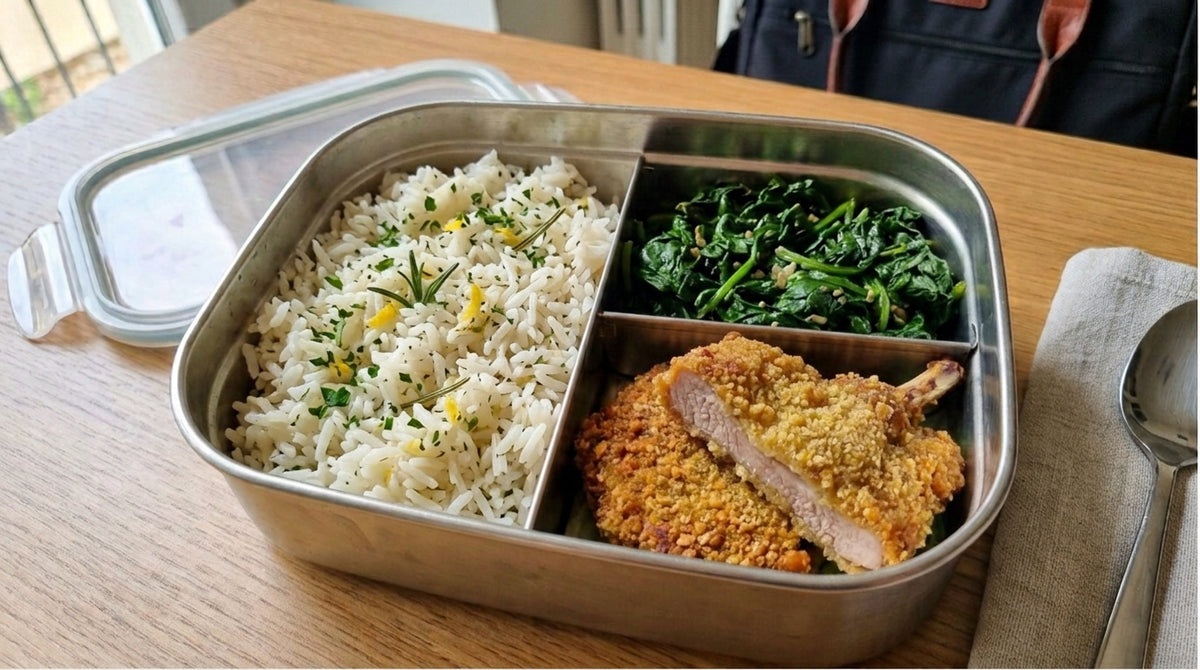 Riso aromatizzato, verdure del giorno e cotoletta