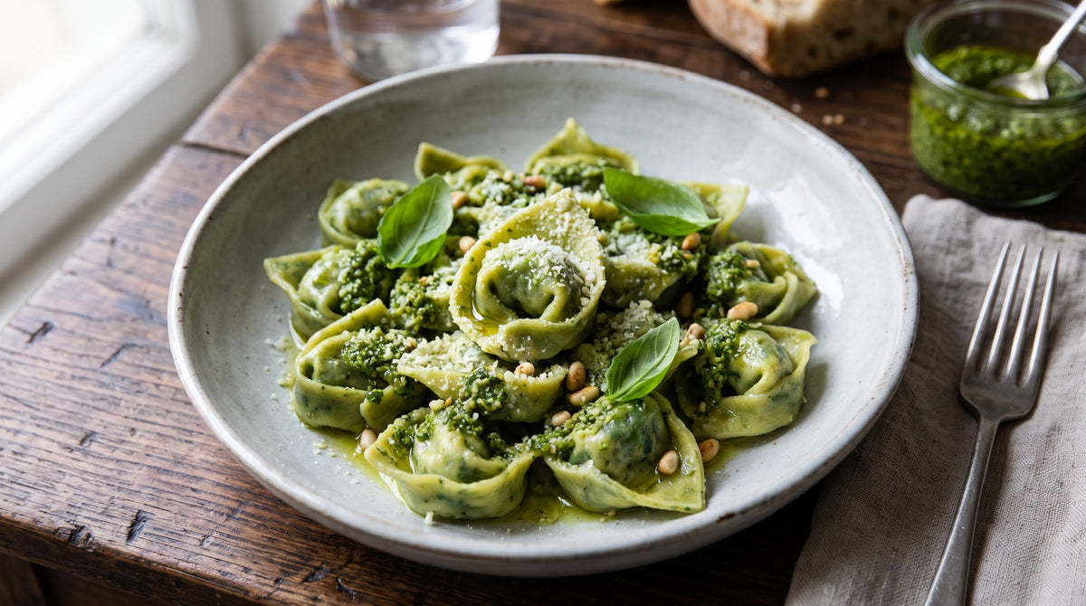 Tortellini ricotta e spinaci al pesto